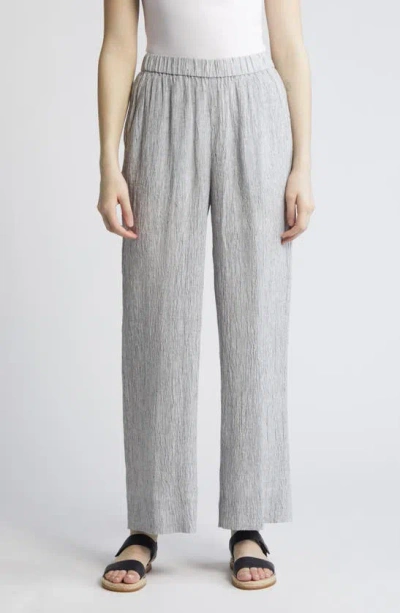 Eileen Fisher Organic Linen Wide Leg Pants In White/black