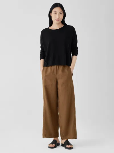 Eileen Fisher Organic Linen Wide Trouser Pant In Brown