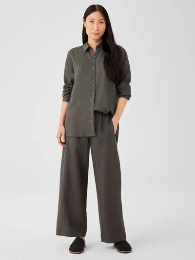 Eileen Fisher Organic Linen Wide Trouser Pant In Green