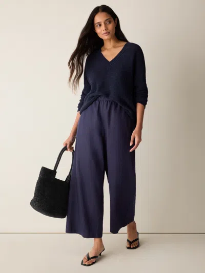 Eileen Fisher Organic Linen Wide-leg Pant In Blue