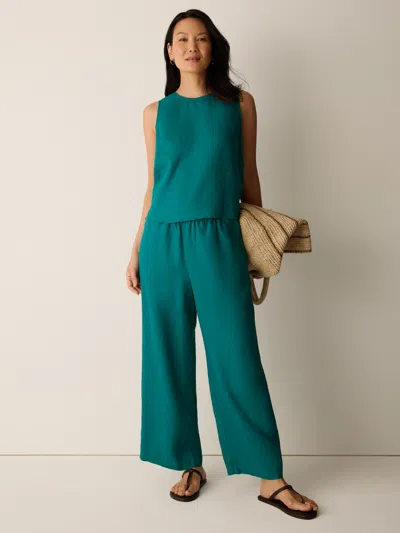 Eileen Fisher Organic Linen Wide-leg Pant In Teal