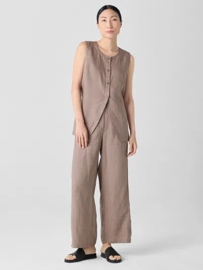 Eileen Fisher Organic Linen Wide-leg Trouser Pant In Brown