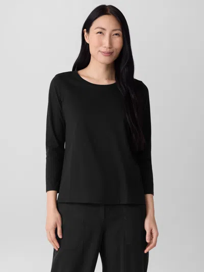 Eileen Fisher Organic Pima Cotton Jersey 3/4-sleeve Tee In Black