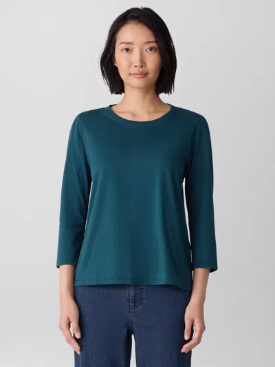 Eileen Fisher Organic Pima Cotton Jersey 3/4-sleeve Tee In Green