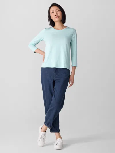 Eileen Fisher Organic Pima Cotton Jersey 3/4-sleeve Tee In Green