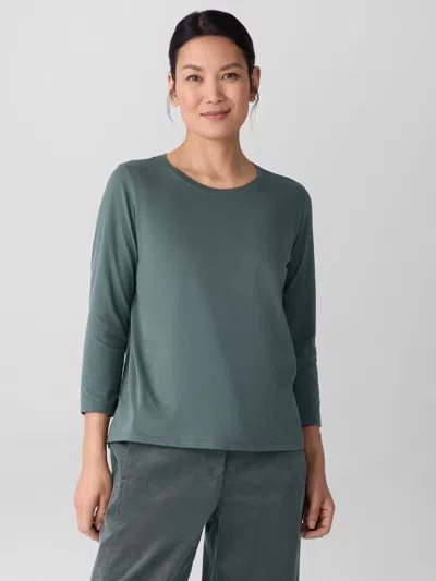 Eileen Fisher Organic Pima Cotton Jersey 3/4-sleeve Tee In Green