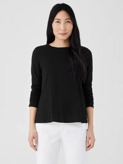 Eileen Fisher Organic Pima Cotton Jersey Long-sleeve Tee In Black