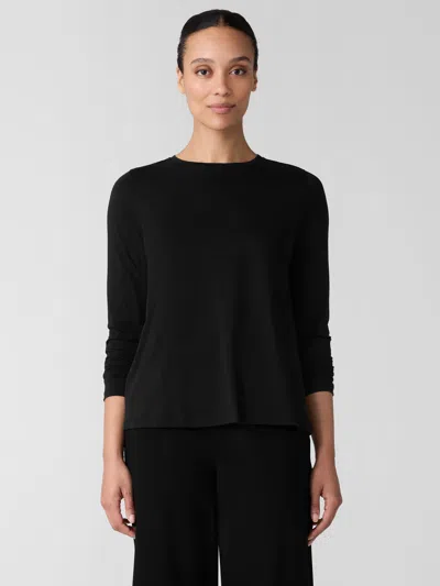 Eileen Fisher Organic Pima Cotton Jersey Long-sleeve Tee In Black