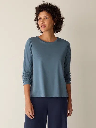 Eileen Fisher Organic Pima Cotton Jersey Long-sleeve Tee In Blue