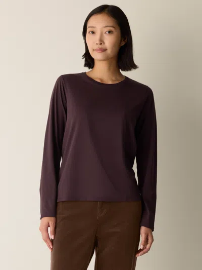 Eileen Fisher Organic Pima Cotton Jersey Long-sleeve Tee In Brown