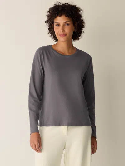 Eileen Fisher Organic Pima Cotton Jersey Long-sleeve Tee In Gray