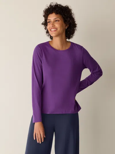 Eileen Fisher Organic Pima Cotton Jersey Long-sleeve Tee In Purple