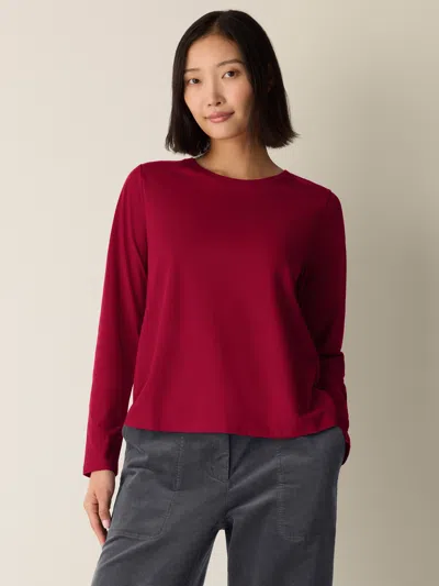 Eileen Fisher Organic Pima Cotton Jersey Long-sleeve Tee In Red