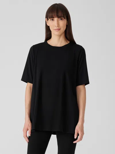 Eileen Fisher Organic Pima Cotton Jersey Long Tee In Black
