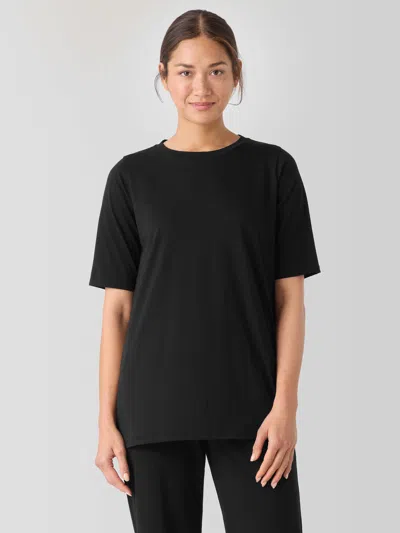 Eileen Fisher Organic Pima Cotton Jersey Long Tee In Black
