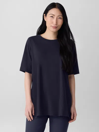 Eileen Fisher Organic Pima Cotton Jersey Long Tee In Black
