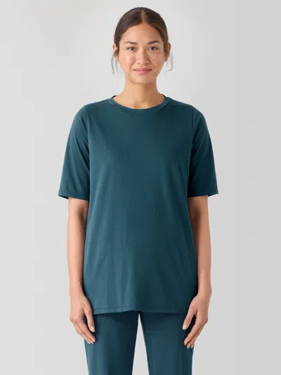 Eileen Fisher Organic Pima Cotton Jersey Long Tee In Blue