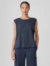 Eileen Fisher Organic Pima Cotton Jersey Round Neck Tank In Black