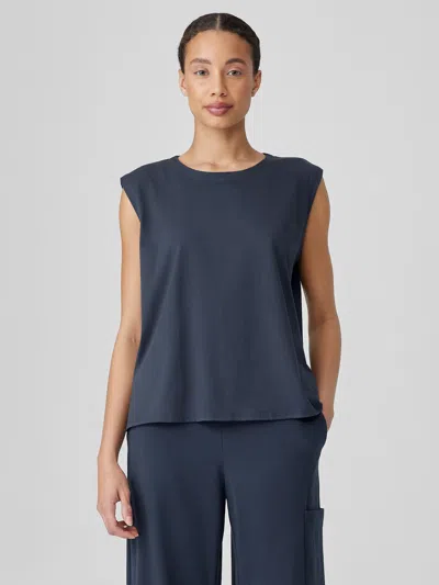 Eileen Fisher Organic Pima Cotton Jersey Round Neck Tank In Black