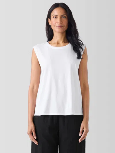 Eileen Fisher Organic Pima Cotton Jersey Round Neck Tank In White