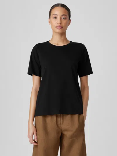 Eileen Fisher Organic Pima Cotton Jersey Round Neck Tee In Black