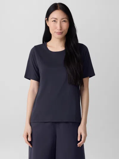 Eileen Fisher Organic Pima Cotton Jersey Round Neck Tee In Black