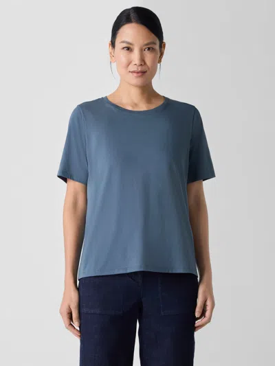 Eileen Fisher Organic Pima Cotton Jersey Round Neck Tee In Blue
