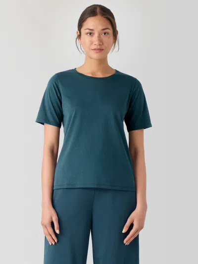 Eileen Fisher Organic Pima Cotton Jersey Round Neck Tee In Blue