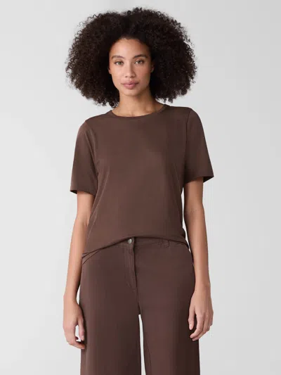 Eileen Fisher Organic Pima Cotton Jersey Round Neck Tee In Brown