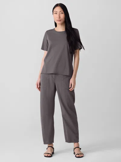 Eileen Fisher Organic Pima Cotton Jersey Round Neck Tee In Gray