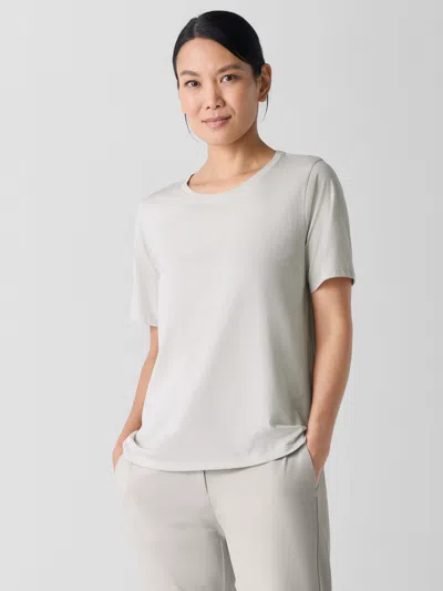 Eileen Fisher Organic Pima Cotton Jersey Round Neck Tee In Gray