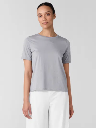 Eileen Fisher Organic Pima Cotton Jersey Round Neck Tee In Gray