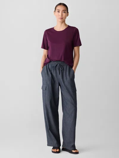 Eileen Fisher Organic Pima Cotton Jersey Round Neck Tee In Purple