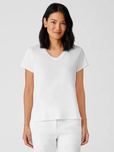 Eileen Fisher Organic Pima Cotton Jersey V-neck Tee In White
