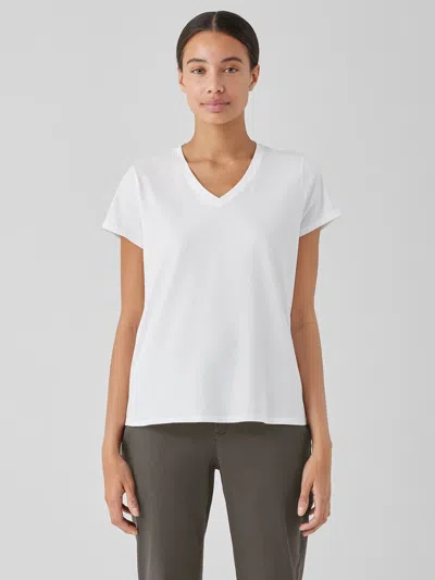 Eileen Fisher Organic Pima Cotton Jersey V-neck Tee In White