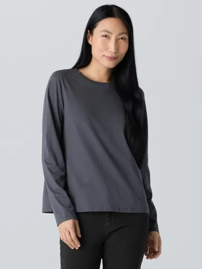 Eileen Fisher Organic Pima Cotton Jersey Long-sleeve Tee In Black