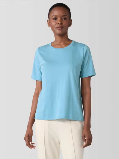 Eileen Fisher Organic Pima Cotton Jersey Round Neck Tee In Blue