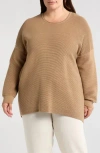 Eileen Fisher Ottoman Stitch Tunic Sweater In Biscuit