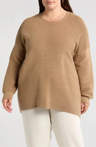 Eileen Fisher Ottoman Stitch Tunic Sweater In Biscuit