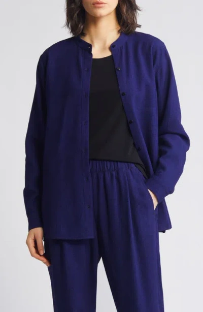 Eileen Fisher Oversize Band Collar Button-up Shirt In Blue Violet