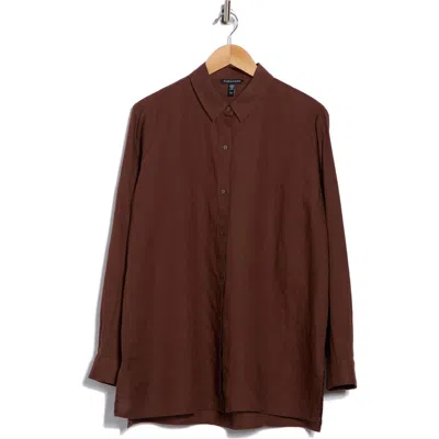 Eileen Fisher Oversize Organic Linen Button-up Shirt In Brown