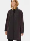 Eileen Fisher Oxidized Wool Jacquard High Collar Coat In Brown