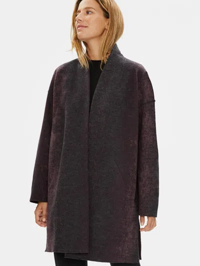 Eileen Fisher Oxidized Wool Jacquard High Collar Coat In Brown