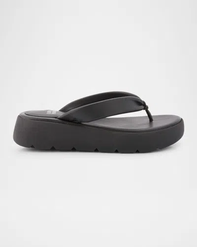 Eileen Fisher Padded Leather Thong Sandals In Black