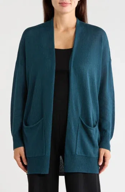 Eileen Fisher Patch Pocket Organic Linen & Organic Cotton Cardigan In Alpine