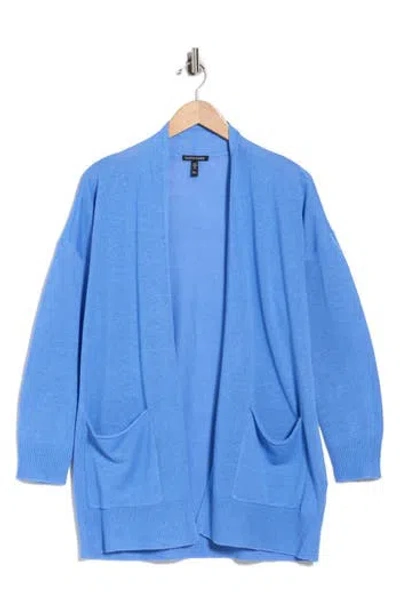 Eileen Fisher Patch Pocket Organic Linen & Organic Cotton Cardigan In Blue