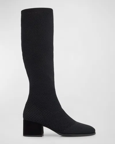 Eileen Fisher Paziz Knee-high Stretch Knit Boots In Black