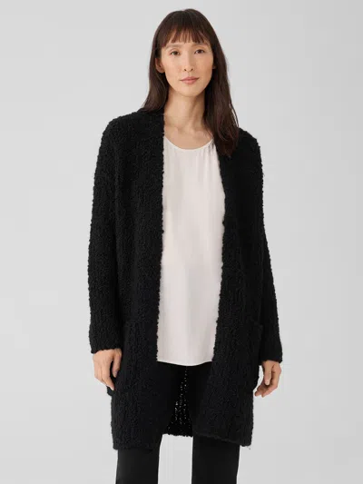 Eileen Fisher Peruvian Alpaca Loop High Collar Cardigan In Black
