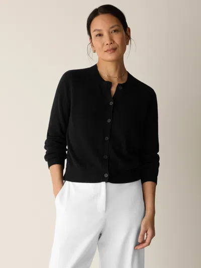 Eileen Fisher Peruvian Cotton Blend Crew Neck Cardigan In Black