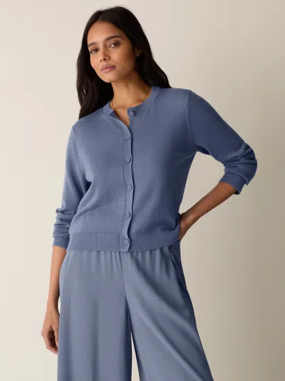 Eileen Fisher Peruvian Cotton Blend Crew Neck Cardigan In Flint